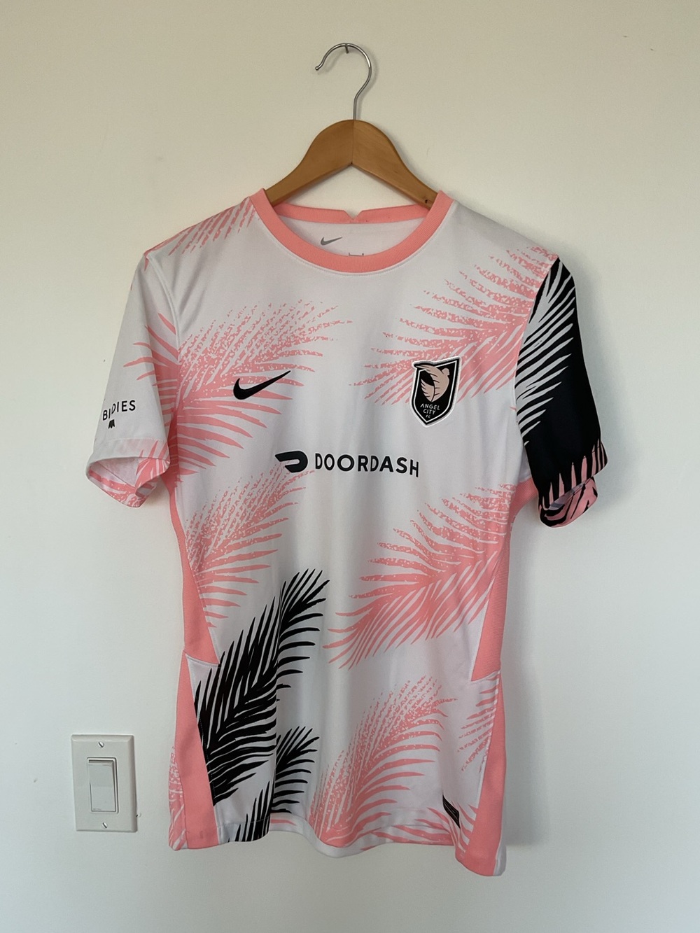 Angel City FC Nike Soccer Jersey Pink Palm Print DoorDash Sz L NWSL Authentic